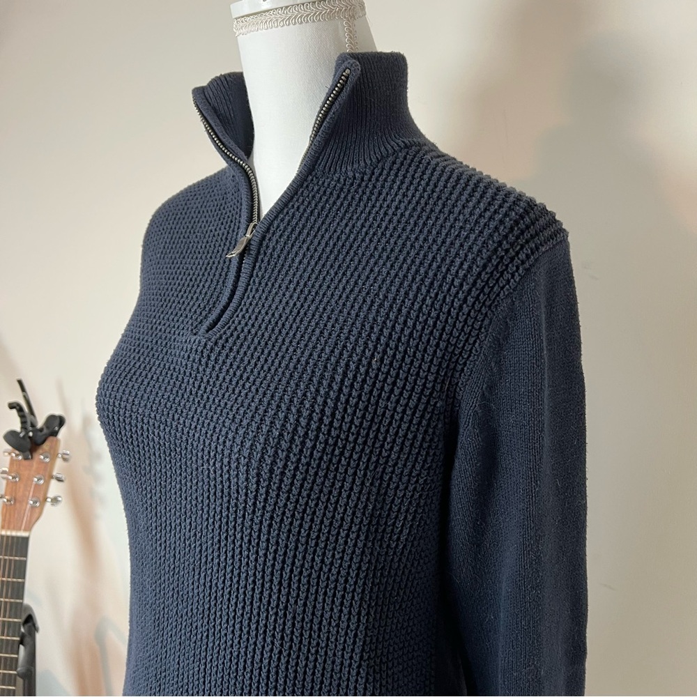 Banana Republic 100% Cotton Dark Navy Blue Waffle Knit 3/4 Zip Pullover 🧵 - Picture 9 of 10